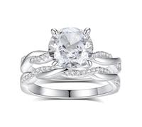 2Pcs Set Wedding Rings for Wife, Solid 18K White Gold Promise Rings Stackable with 2ct Moissanite Real Gold Women Anniversary Bands Size T 1/2