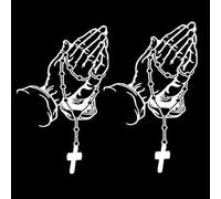 2Pcs/Set White Hands Praying Pearl Jesus Car Sticker, Bumper Stickers, Decals and Magnets,Personalized Rosary Car Sticker, Waterproof Christ Decal Stickers for Door Wall Decoration Automotive Stickers