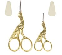 2PCS Sewing Scissors Gold Vintage Stork Embroidery Scissors, Stainless Steel Sharp Bird Shears - Ideal for Handicraft DIY Needlework Cross Stitch Daily Use Travel Sewing Shears（with 2 Covers）