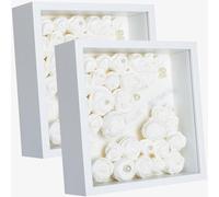 2pcs Shadow Box Frame Display Case 10x10'', Dried Flower Photo Frame, 3D Picture Frame Display Case Deeper 3cm with Transparent Acrylic Panel for Photos, DIY Crafts, Wedding Souvenir (White, 10"x10")