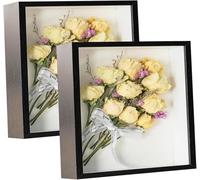 2pcs Shadow Box Frame Display Case 8x8'', Dried Flower Photo Frame, 3D Picture Frame Display Case Deeper 3cm with Transparent Acrylic Panel for Photos, DIY Crafts, Wedding Souvenir (Black, 8"x8")