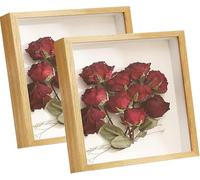 2pcs Shadow Box Frame Display Case 8x8'', Dried Flower Photo Frame, 3D Picture Frame Display Case Deeper 3cm with Transparent Acrylic Panel for Photos, DIY Crafts, Wedding Souvenir (Brown, 8"x8")