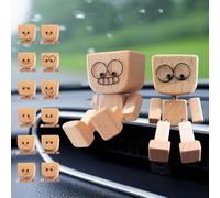 2Pcs Shaking Wooden Man Figurine, Handmade Shaking Feet Wooden Doll, Leg-Shaking De-Stressing, Interchangeable Magnetic, 12 Facial Expressions, Car Dashboard Decorations,Creative Gift