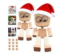 2PCS Shaking Wooden Man Figurine,Shaking Feet Woodens Doll with 12PCS Magnetic Expressions,Funny Wood Desktop Dashboard Ornaments for Office Home Decor Halloween Decorations（Christmas Edition）