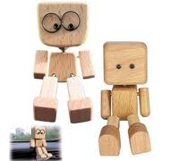 2PCS Shaking Wooden Man,Mini Rocking Puppet,Shaking Leg Puppet,Funny Wood Desktop Bobblehead Car Dashboard Decor for Travel, Commutes & Home