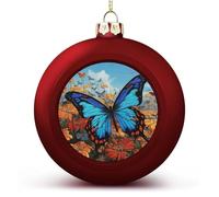 2PCS Shatterproof Christmas Ball Ornaments 3 Inch PC Plastic Xmas Tree Hanging Decor, Big Butterfly Ornaments with Festive Designs for Tree & Home Decor, Red-Style