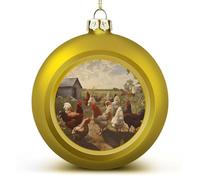 2PCS Shatterproof Christmas Ball Ornaments 3 Inch PC Plastic Xmas Tree Hanging Decor, Chickens and Farm Ornaments with Festive Designs for Tree & Home Decor, Golden-Style