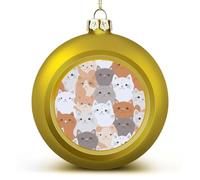 2PCS Shatterproof Christmas Ball Ornaments 3 Inch PC Plastic Xmas Tree Hanging Decor, Orange Cats Ornaments with Festive Designs for Tree & Home Decor, Golden-Style