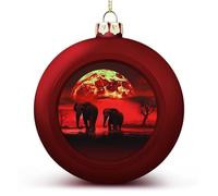 2PCS Shatterproof Christmas Ball Ornaments 3 Inch PC Plastic Xmas Tree Hanging Decor, Red Full Moon Elephants Ornaments with Festive Designs for Tree & Home Decor, Red-Style