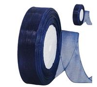 2PCS Sheer Dark Blue Organza Chiffon 20mm for Gift Wrapping, 45m Clear Chiffon Navy Blue Hair Ribbon, Birthday & Wrap, Wedding