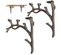 2pcs Shelf Brackets Heavy Cast Iron,All-Purpose Bracket,Vintage Branch Shape,Metal Industrial Decorative,Triangle Shelving Support(Dark Rustic Color Finish - Indoor or Outdoor Use)