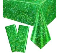 2pcs Shimmer Green Holographic Party Plastic Tablecloth for Birthday,137x274cm Large Shiny Foil Table Cover Metallic Sparkly Iridescent Table Cloth for Girls,Picnic,Christmas,Disco Party Decorations