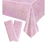 2pcs Shimmer Pink Holographic Party Plastic Tablecloth for Birthday,137x274cm Large Shiny Foil Table Cover Metallic Sparkly Iridescent Table Cloth for Girls,Picnic,Christmas,Disco Party Decorations