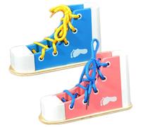 2Pcs Shoe Tying Practice for Kids, Wood Lacing Sneaker Shoe Tying Practice Learn to Tie Shoes Tie-Up Educational Toys Montessori for Kids Preschoolers How to Your Shoes for