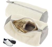 2pcs Shoe Washing Machine Bag Reusable Laundry Shoe Bag for Washer and Dryer Shoes Cleaning Laundry Bag with Zipper Hook for Sneakers Trainers Running Shoes (White)