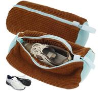 2pcs Shoe Washing Machine Bag Reusable Laundry Shoe Bag for Washer and Dryer Shoes Cleaning Laundry Bag with Zipper Hook for Sneakers Trainers Running Shoes (Brown)