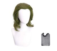2Pcs Short Green Wig for Men Costume Hair with Wig Cap Men’s Wavy Cosplay Synthetic Hair Wigs Dark Green Adult Man & Women Curly Men's Wigs for Costumes Cosplay Halloween Carnival Parties Anime