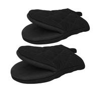 2pcs Short Oven Mitts, Heat Resistant Silicone Kitchen Mini Mitts for 500 Degrees, with Non-Slip Grip Surfaces and Hanging Loop, Oven Gloves for Grilling Barbecue Microwave Machine (Black)