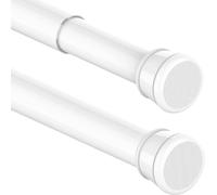 2PCS Shower Curtain Poles No Screws Tension Rod Extendable Curtain Poles, No Drill Curtain Pole for Window, Shower Curtain, Wardrobe, 48-70CM/18.90-27.56Inch(Diameter:25mm) White