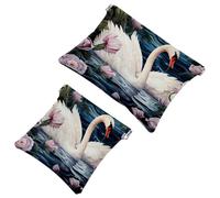 2Pcs Shrapnel Pouch for Purse, Aesthetic Flower Swan-1651 Waterproof Makeup Bag, Portable Pouch for Women Gifts, Multicolor 03, A:7.1x5.8in/18x14.8cm,B:4.7x4.5in/12x11.5cm