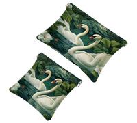 2Pcs Shrapnel Pouch for Purse, Aesthetic Flower Swan-1651 Waterproof Makeup Bag, Portable Pouch for Women Gifts, Multicolor 01, A:7.1x5.8in/18x14.8cm,B:4.7x4.5in/12x11.5cm