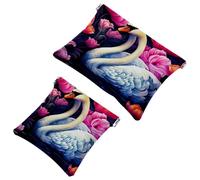 2Pcs Shrapnel Pouch for Purse, Aesthetic Flower Swan-1651 Waterproof Makeup Bag, Portable Pouch for Women Gifts, Multicolor 04, A:7.1x5.8in/18x14.8cm,B:4.7x4.5in/12x11.5cm