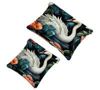 2Pcs Shrapnel Pouch for Purse, Art Swan Flower-1618 Waterproof Makeup Bag, Portable Pouch for Women Gifts, Multicolor 01, A:7.1x5.8in/18x14.8cm,B:4.7x4.5in/12x11.5cm