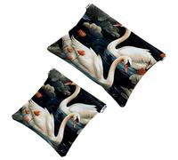 2Pcs Shrapnel Pouch for Purse, Art Swan Flower-1618 Waterproof Makeup Bag, Portable Pouch for Women Gifts, Multicolor 10, A:7.1x5.8in/18x14.8cm,B:4.7x4.5in/12x11.5cm