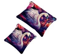 2Pcs Shrapnel Pouch for Purse, Art Swan Flower-1618 Waterproof Makeup Bag, Portable Pouch for Women Gifts, Multicolor 04, A:7.1x5.8in/18x14.8cm,B:4.7x4.5in/12x11.5cm