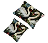 2Pcs Shrapnel Pouch for Purse, Art Swan Flower-1618 Waterproof Makeup Bag, Portable Pouch for Women Gifts, Multicolor 08, A:7.1x5.8in/18x14.8cm,B:4.7x4.5in/12x11.5cm