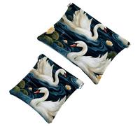 2Pcs Shrapnel Pouch for Purse, Art Swan Flower-1618 Waterproof Makeup Bag, Portable Pouch for Women Gifts, Multicolor 06, A:7.1x5.8in/18x14.8cm,B:4.7x4.5in/12x11.5cm