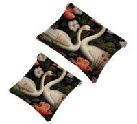 2Pcs Shrapnel Pouch for Purse, Art Swan Flower-1618 Waterproof Makeup Bag, Portable Pouch for Women Gifts, Multicolor 09, A:7.1x5.8in/18x14.8cm,B:4.7x4.5in/12x11.5cm