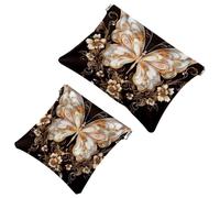 2Pcs Shrapnel Pouch for Purse, Black Background Art Butterfly-1783 Waterproof Makeup Bag, Portable Pouch for Women Gifts, Multicolor 01, A：7.1x5.8in/18x14.8cm，B:4.7x4.5in/12x11.5cm