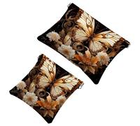 2Pcs Shrapnel Pouch for Purse, Black Background Art Butterfly-1783 Waterproof Makeup Bag, Portable Pouch for Women Gifts, Multicolor 08, A：7.1x5.8in/18x14.8cm，B:4.7x4.5in/12x11.5cm