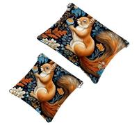 2Pcs Shrapnel Pouch for Purse, Blue Flower Squirrel-1255 Waterproof Makeup Bag, Portable Pouch for Women Gifts, Multicolor 09, A:7.1x5.8in/18x14.8cm,B:4.7x4.5in/12x11.5cm