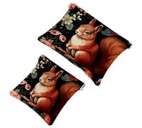 2Pcs Shrapnel Pouch for Purse, Blue Flower Squirrel-1255 Waterproof Makeup Bag, Portable Pouch for Women Gifts, Multicolor 04, A:7.1x5.8in/18x14.8cm,B:4.7x4.5in/12x11.5cm