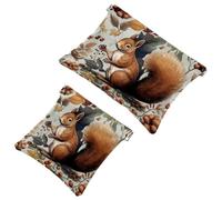 2Pcs Shrapnel Pouch for Purse, Blue Flower Squirrel-1255 Waterproof Makeup Bag, Portable Pouch for Women Gifts, Multicolor 08, A:7.1x5.8in/18x14.8cm,B:4.7x4.5in/12x11.5cm