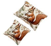 2Pcs Shrapnel Pouch for Purse, Blue Flower Squirrel-1255 Waterproof Makeup Bag, Portable Pouch for Women Gifts, Multicolor 10, A：7.1x5.8in/18x14.8cm，B:4.7x4.5in/12x11.5cm
