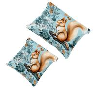2Pcs Shrapnel Pouch for Purse, Blue Flower Squirrel-1255 Waterproof Makeup Bag, Portable Pouch for Women Gifts, Multicolor 01, A：7.1x5.8in/18x14.8cm，B:4.7x4.5in/12x11.5cm