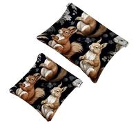 2Pcs Shrapnel Pouch for Purse, Blue Flower Squirrel-1255 Waterproof Makeup Bag, Portable Pouch for Women Gifts, Multicolor 05, A:7.1x5.8in/18x14.8cm,B:4.7x4.5in/12x11.5cm