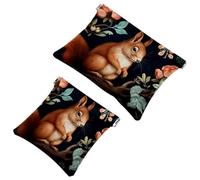 2Pcs Shrapnel Pouch for Purse, Colorful Flower Fat Squirrel-1354 Waterproof Makeup Bag, Portable Pouch for Women Gifts, Multicolor 01, A：7.1x5.8in/18x14.8cm，B:4.7x4.5in/12x11.5cm