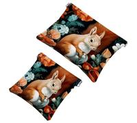 2Pcs Shrapnel Pouch for Purse, Colorful Flower Squirrel-1288 Waterproof Makeup Bag, Portable Pouch for Women Gifts, Multicolor 08, A：7.1x5.8in/18x14.8cm，B:4.7x4.5in/12x11.5cm