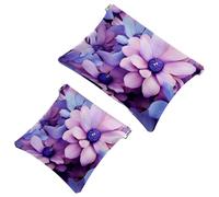 2Pcs Shrapnel Pouch for Purse, Colorful Petal Flowers-2146 Waterproof Makeup Bag, Portable Pouch for Women Gifts, Multicolor 07, A：7.1x5.8in/18x14.8cm，B:4.7x4.5in/12x11.5cm