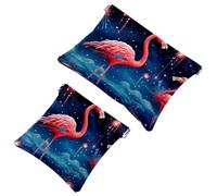 2Pcs Shrapnel Pouch for Purse, Flamingos under the Starry Sky-1024 Waterproof Makeup Bag, Portable Pouch for Women Gifts, Multicolor 04, A：7.1x5.8in/18x14.8cm，B:4.7x4.5in/12x11.5cm
