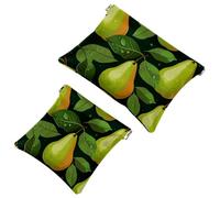 2Pcs Shrapnel Pouch for Purse, Green Leaves and Yellow Pears-1915 Waterproof Makeup Bag, Portable Pouch for Women Gifts, Multicolor 06, A:7.1x5.8in/18x14.8cm,B:4.7x4.5in/12x11.5cm
