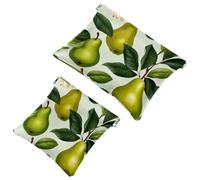 2Pcs Shrapnel Pouch for Purse, Green Leaves and Yellow Pears-1915 Waterproof Makeup Bag, Portable Pouch for Women Gifts, Multicolor 04, A:7.1x5.8in/18x14.8cm,B:4.7x4.5in/12x11.5cm