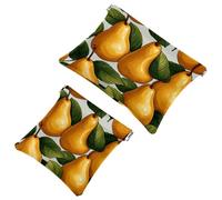 2Pcs Shrapnel Pouch for Purse, Green Leaves and Yellow Pears-1915 Waterproof Makeup Bag, Portable Pouch for Women Gifts, Multicolor 08, A:7.1x5.8in/18x14.8cm,B:4.7x4.5in/12x11.5cm