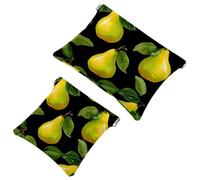 2Pcs Shrapnel Pouch for Purse, Green Leaves and Yellow Pears-1948 Waterproof Makeup Bag, Portable Pouch for Women Gifts, Multicolor 02, A:7.1x5.8in/18x14.8cm,B:4.7x4.5in/12x11.5cm