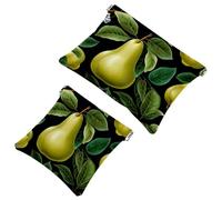2Pcs Shrapnel Pouch for Purse, Green Leaves and Yellow Pears-1948 Waterproof Makeup Bag, Portable Pouch for Women Gifts, Multicolor 05, A：7.1x5.8in/18x14.8cm，B:4.7x4.5in/12x11.5cm