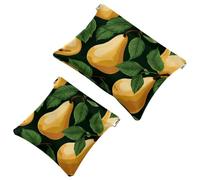 2Pcs Shrapnel Pouch for Purse, Green Leaves and Yellow Pears-1948 Waterproof Makeup Bag, Portable Pouch for Women Gifts, Multicolor 03, A：7.1x5.8in/18x14.8cm，B:4.7x4.5in/12x11.5cm